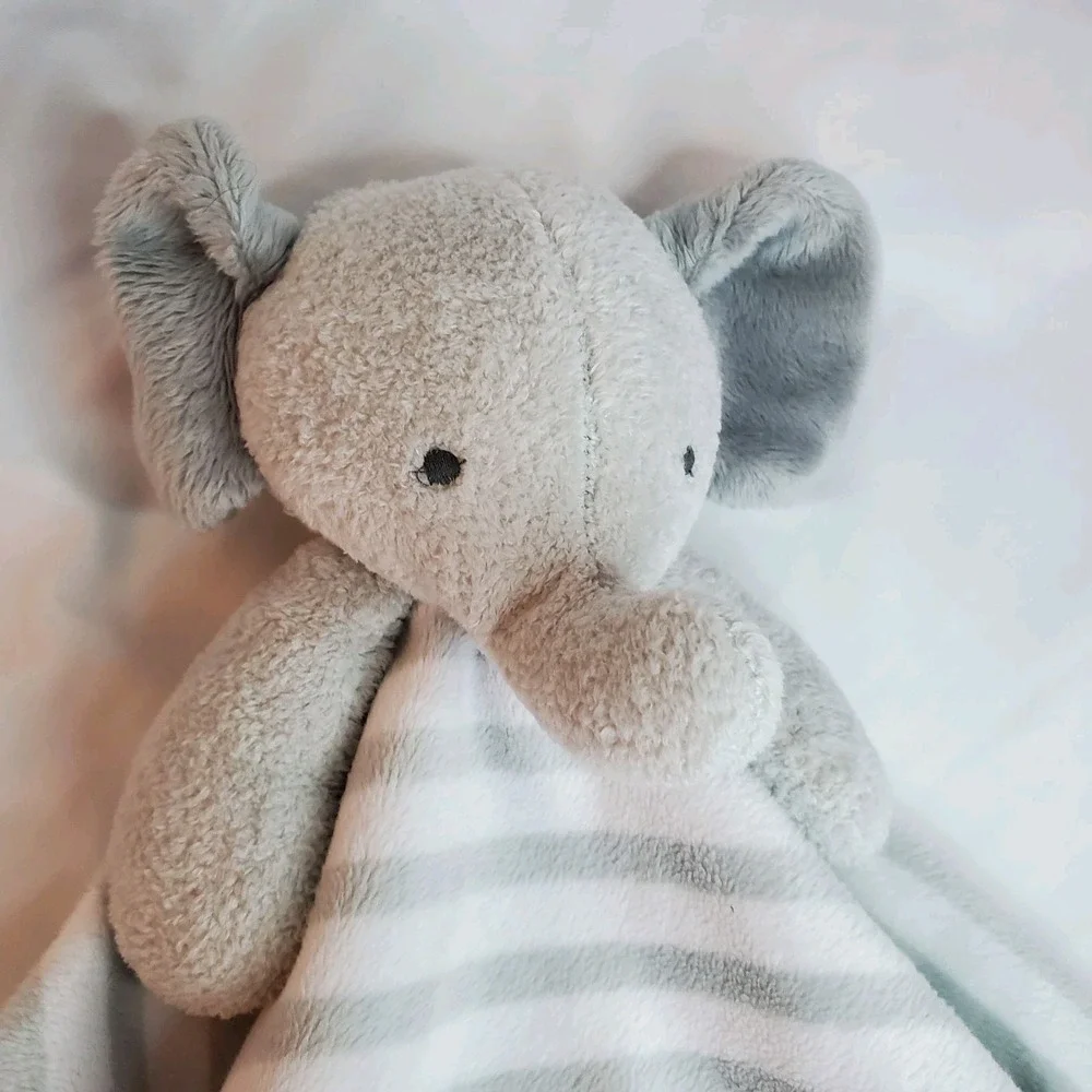 CLOUD ISLAND Elephant Gray White Striped w Satin Baby Security Blanket Lovey Toy